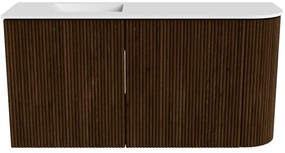 Mondiaz Joya 80cm toiletmeubel ronding rechts walnut met wastafel faye links 1 kraangat talc
