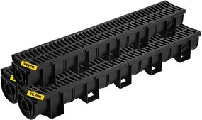 VEVOR Gootset, 3-pack drainagegoot, HDPE kunststof roostergoot drainagesysteem 15x13x100cm, met 3 eindkappen, plug-in aansluiting, voor tuinafvoer, oprit, zwembad, stoep