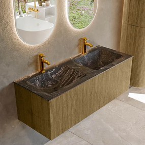 Mondiaz Kurve-dlux 120cm badmeubel dusk met 1 lade en wastafel leaf dubbel 2 kraangaten lava