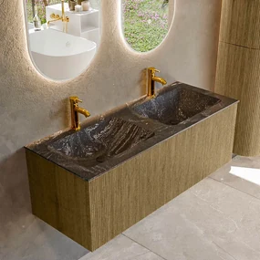 Mondiaz Kurve-dlux 120cm badmeubel dusk met 1 lade en wastafel leaf dubbel 2 kraangaten lava
