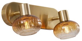 Afgeronde plafondSpot / Opbouwspot / Plafondspot goud met amber glas 2-lichts - Teddy Modern E14 ovaal Binnenverlichting Lamp