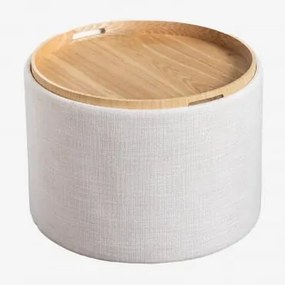 Berkeleni Ronde Gestoffeerde Salontafel Met Dienblad En Opbergruimte Ø55 Cm & Linnen Crèmebeige - Sklum