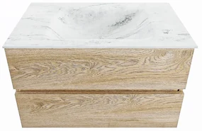 Mondiaz Vica DLux badmeubel 80cm washed oak 2 lades met wastafel opalo midden zonder kraangat