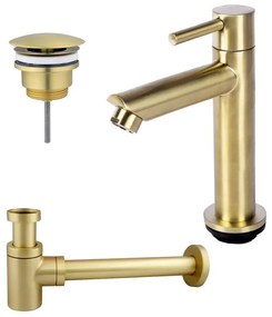 Fortifura Calvi fonteinkraanset met staande fonteinkraan laag, always open plug en design sifon Geborsteld Messing PVD (Goud) SW696238 / SW696208 / SW696218