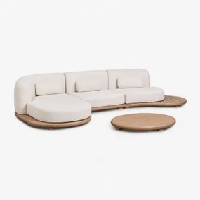 Tuinset Met Modulaire Linker Chaise Longue Bank Van 3 Delen En Salontafel Van Acaciahout Gerard Lichte Acaciekleur - Sklum