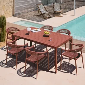Set Van 180-240x100 Cm Rechthoekige Uitschuifbare Tafel In Starmi Aluminium En 6 Amatria Tuinstoelen In Aluminium En Synthetisch Rode Dakpan - Sklum