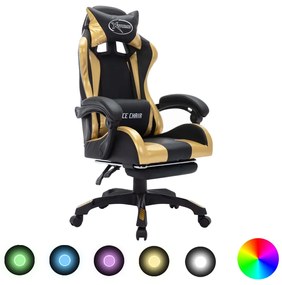 vidaXL Racestoel met RGB LED-verlichting kunstleer goudkleurig en zwart