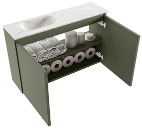 Mondiaz Ture DLux toiletmeubel 80cm army met wastafel ostra links met kraangat