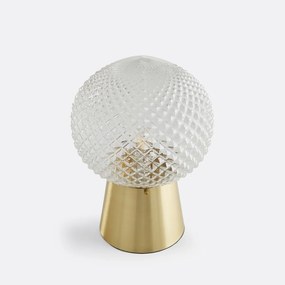 Tafellamp in gebeiteld glas en used messing