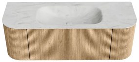 Mondiaz Kurve-dlux 130cm badmeubel ronding links/rechts oak met 1 lade en 2 deuren en wastafel big small midden 1 kraangat opalo