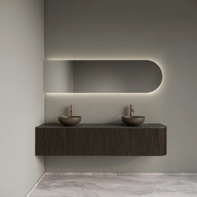 Gliss Design Alluro badmeubel ribbelfront met ronding rechts 180cm charcoal en zwart leisteen toppaneel