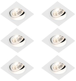 Set van 6 Vierkante inbouwspot wit verstelbaar - Chuck 70 GU10 Binnenverlichting Lamp