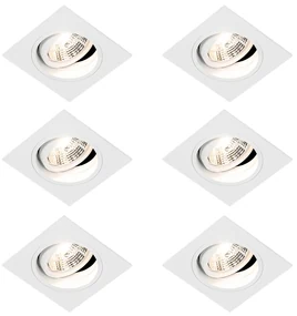 Set van 6 Vierkante inbouwspot wit verstelbaar - Chuck 70 GU10 Binnenverlichting Lamp
