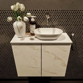 Mondiaz Fowy toiletmeubel 60cm Carrara met witte waskom rechts zonder kraangat