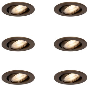 Set van 6 Moderne inbouwspots donker brons kantelbaar - Cisco Modern GU10 IP44 rond Binnenverlichting Lamp