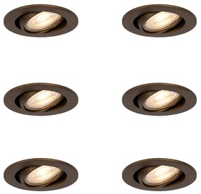 Set van 6 Moderne inbouwspots donker brons kantelbaar - Cisco Modern GU10 rond Binnenverlichting Lamp