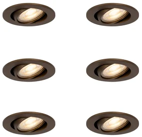 Set van 6 Moderne inbouwspots donker brons kantelbaar - Cisco Modern GU10 rond Binnenverlichting Lamp