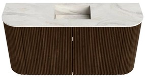 Mondiaz Joya DLux 85cm toiletmeubel ronding links/rechts walnut met wastafel faye midden zonder kraangat ostra