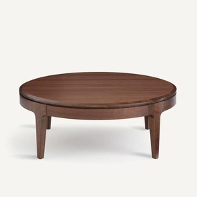 Ronde salontafel, massief notenhout en fineer, 2 lades, SANARA