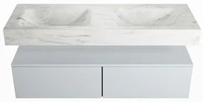 Mondiaz Alan DLux badmeubel 130cm clay 2 lades met wastafel opalo dubbel zonder kraangat