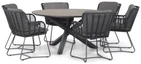 Tuinset Ronde Tuintafel 6 personen Rope Grijs 4 Seasons Outdoor Fabrice/Ancona