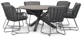 Tuinset Ronde Tuintafel 6 personen Rope Grijs 4 Seasons Outdoor Fabrice/Ancona