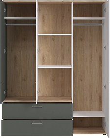 Kledingkast Tolfela 108, Eiken honing, Grijs, Wit, 196x150x60cm, 197.7 kg, Kledingkast deuren: Met scharnieren