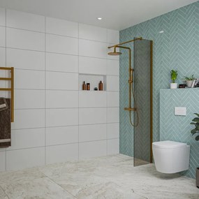 Fortifura Galeria inloopdouche - 40x200cm - rookglas - wandarm - Geborsteld koper PVD (Koper) SW797934/SW876702