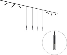Modern railsysteem zwart met 6 spots en 4 hanglampen zwart 1-fase - Slimline Avery Loyce