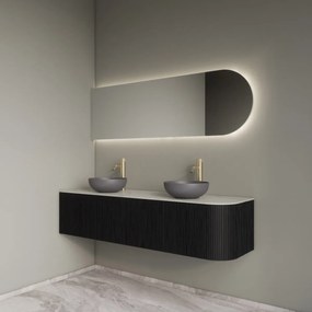Gliss Design Alluro badmeubel ribbelfront met ronding rechts 160cm black en wit marmer toppaneel