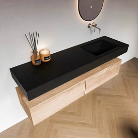 Zaro Alan badmeubel 160cm washed oak 2 lades met vrijhangende wastafel cloud rechts zonder kraangat urban
