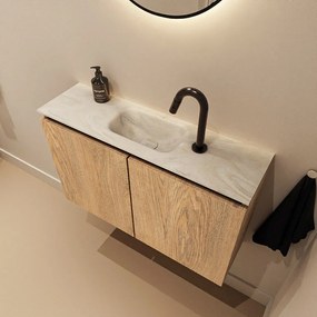 Mondiaz Ture DLux toiletmeubel 80cm washed oak met wastafel ostra midden met kraangat