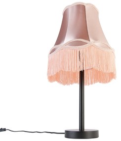 Stoffen Klassieke tafellamp zwart met granny kap roze 30 cm - Simplo Klassiek / Antiek E27 rond Binnenverlichting Lamp