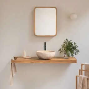 Conjunto Van Meubel 130x45 Cm Hangend In Teakhout Neill Teakhout & Mat Zwart ↑30 Cm Met Afvoerkraan Zonder Overloop Orveta & Onregelmatige In Beige Ce