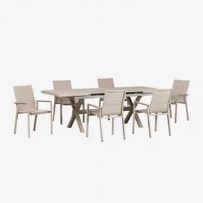 Set Uitschuifbare Rechthoekige Tuintafel 180-240x90 Cm En 6 Stapelbare Tuinstoelen Met Aluminium Armleuningen Karena Tapioca Beige - Sklum