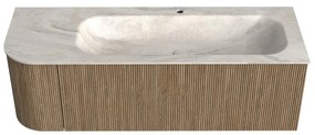 Mondiaz Kurve-dlux 135cm badmeubel ronding links dusk met 1 lade en deur en wastafel big medium kraangat rechts ostra