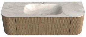 Mondiaz Kurve-dlux 140cm badmeubel ronding links/rechts dusk met 1 lade en 2 deuren en wastafel big small midden 1 kraangat ostra