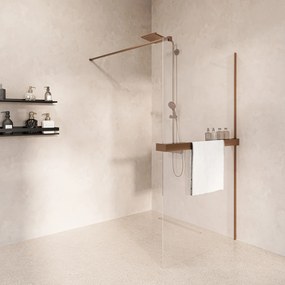 Saniclear Metric inloopdouche 120cm met handdoekhouder en helder glas verouderd messing