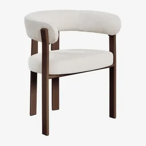 Set Van 4 Jolie Chenille Stoffen Eetkamerstoelen Met Armleuningen Bruin – Donker Hout & Stof Chenille Beige – Crème - Sklum