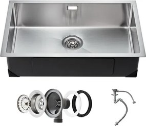 VEVOR Keuken Spoelbak Inbouw Spoelbak 70 x 43 x 19 cm Gemaakt van Roestvrij Staal Spoelbakken Onderbouw Spoelbakken, Enkele Kom met Accessoires, Huishoudelijke Spoelbak voor RV Voorbereiding Keukenbar
