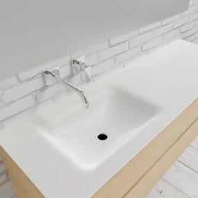 Zaro Valencia Solid Surface badmeubel 150cm licht eiken zonder kraangat spoelbak links met 2 lades