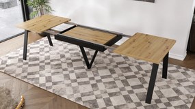 AVERY eik Artisan/onderkant zwart - LOFT/INDUSTRIËLE TAFEL VOOR WOONKAMER / EETKAMER UITKLAPBAAR TOT 290 cm!