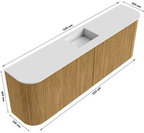 Mondiaz Joya DLux 125cm toiletmeubel ronding links/rechts oak met wastafel faye midden zonder kraangat meli