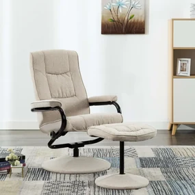 vidaXL Fauteuil verstelbaar met voetenbankje stof crèmekleurig