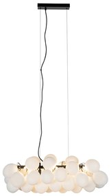 Hanglamp zwart met opaal glas 8-lichts langwerpig - Uvas