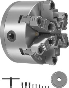 VEVOR 6-klauwplaat, 160 mm, zelfcentrerende klauwplaat met D1-4 nokvergrendelingsdragerplaat, klembereik 3-160 mm met T-bouten, HT300 materiaal, voor hout- en metaaldraaibanken.
