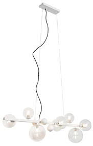 Eettafel / Eetkamer Art Deco hanglamp wit met helder glas 8-lichts - David Art Deco G9 Binnenverlichting Lamp