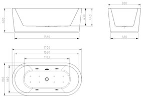 Mueller Vella vrijstaand whirlpool ligbad 170x80cm wit met waste