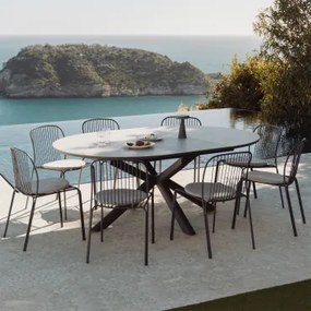 Begur Uitschuifbare Aluminium Tafel 145-200x145 Cm En 8 Anerina Tuinstoelen Van Staal Grijs – Grafiet - Sklum
