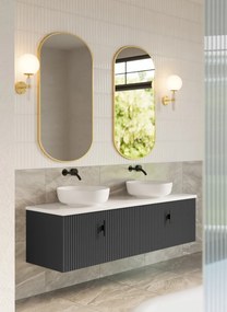 Muebles Ezra badmeubel ribbelfront 160cm antraciet mat met wit toppaneel zonder waskom